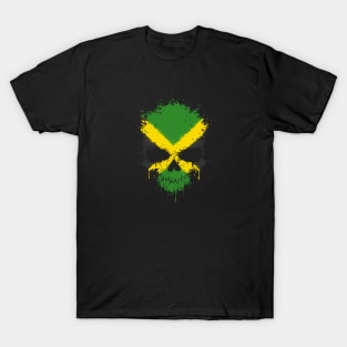 Chaotic Jamaican Flag Splatter Skull T-Shirt